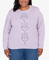 Alfred Dunner Plus Hilton Head Center Embroidery Accent Sweater