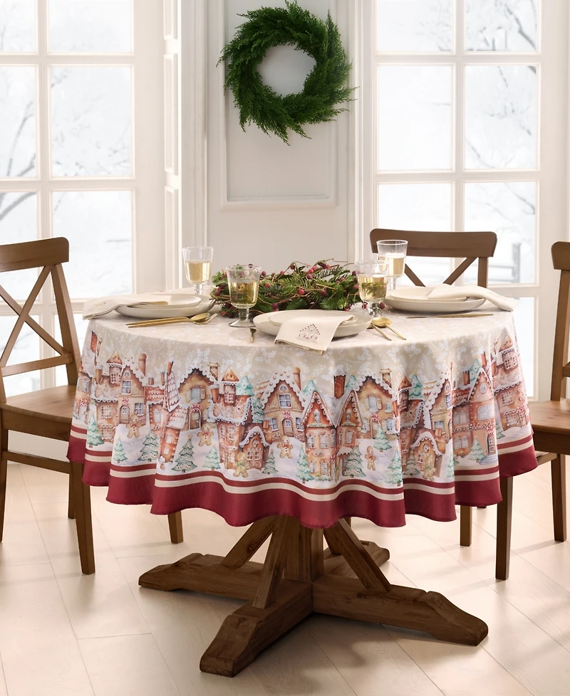 Elrene Gingerbread Bliss Printed Round Tablecloth, 70"