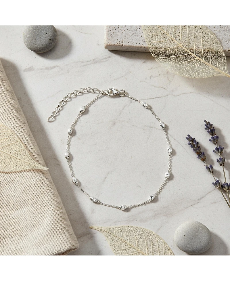 Bling Jewelry Hot Wife Oval Beads Chain Station Link Ankle Bracelet Anklet .925 Sterling Silver Adjustable 9 To 10 Inch With Extender