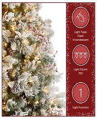 National Tree Company 7.5' Snowy Bedford Pine Tree with Red Berries, Cedar Leaves, Mixed Cones 700 Clear Lights