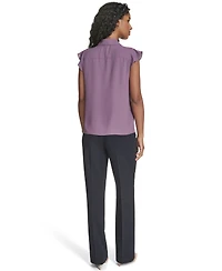 Calvin Klein Petite Solid Cap Sleeve Ruffle Front Top
