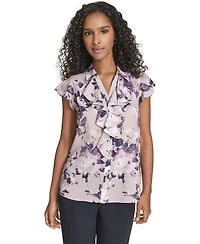 Calvin Klein Women's Printed Ruffle Detail Top
