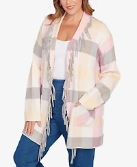 Ruby Rd. Plus Luxe Plaid Fringed Cardigan Sweater