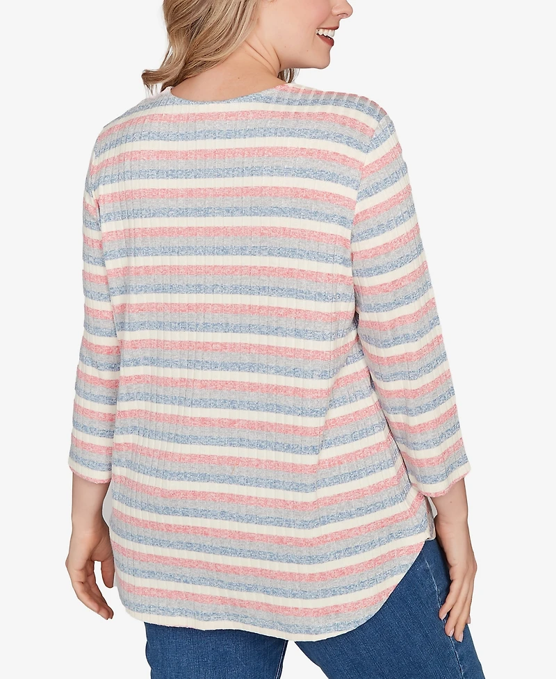 Ruby Rd. Plus Marled Stripe Envelope Neck Rib Knit Top