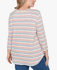 Ruby Rd. Plus Marled Stripe Envelope Neck Rib Knit Top