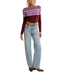 Free People Women's Winter Warmer Fair-Isle Printed Long-Sleeve Bodysuit Top