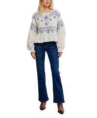 Free People Women's Holly Crewneck Geometric Embroidered Top