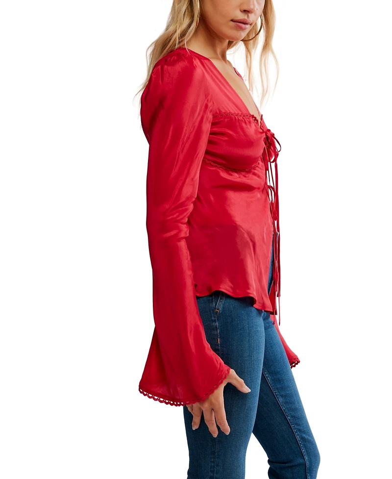 Free People Women's Bali Ariel Deep V-Neck Front Tie Top