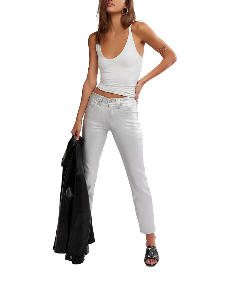Free People Women's Oracle Metallic Low-Rise Skinny Jeans
