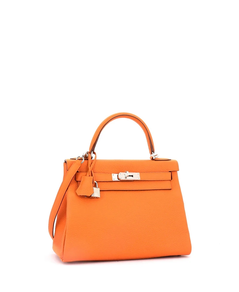 Pre-Owned Hermes Kelly 28 Handbag Orange Clemence with Palladium Hardware