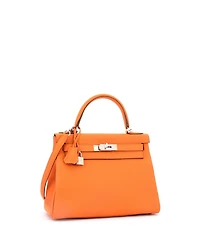 Pre-Owned Hermes Kelly 28 Handbag Orange Clemence with Palladium Hardware