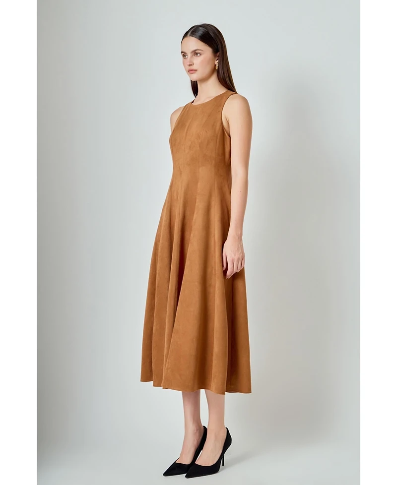 endless rose Women's Faux Suede Midi Dress