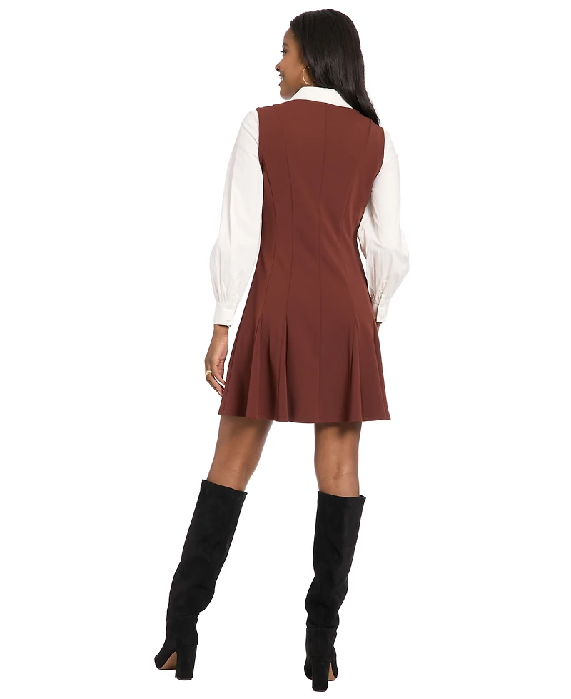 London Times Women's Collared Pleated Mini Dress