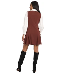 London Times Women's Collared Pleated Mini Dress