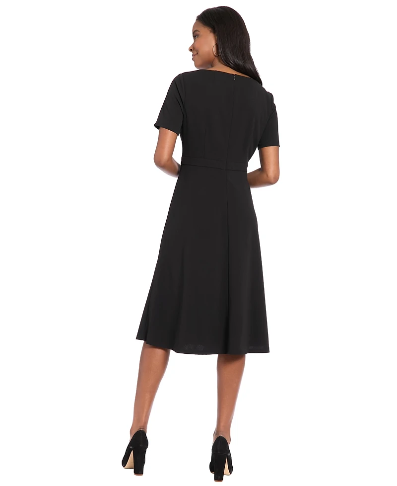 London Times Women's One-Shoulder Midi Fit and Flare Dress