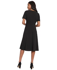 London Times Women's One-Shoulder Midi Fit and Flare Dress