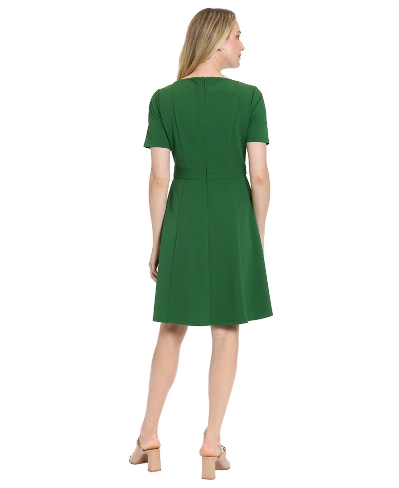 London Times Women's Asymmetrical Boat Neck Dress