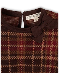 Hope & Henry Big Girls Organic Long Sleeve Bow Detail Tweed Sweater Dress