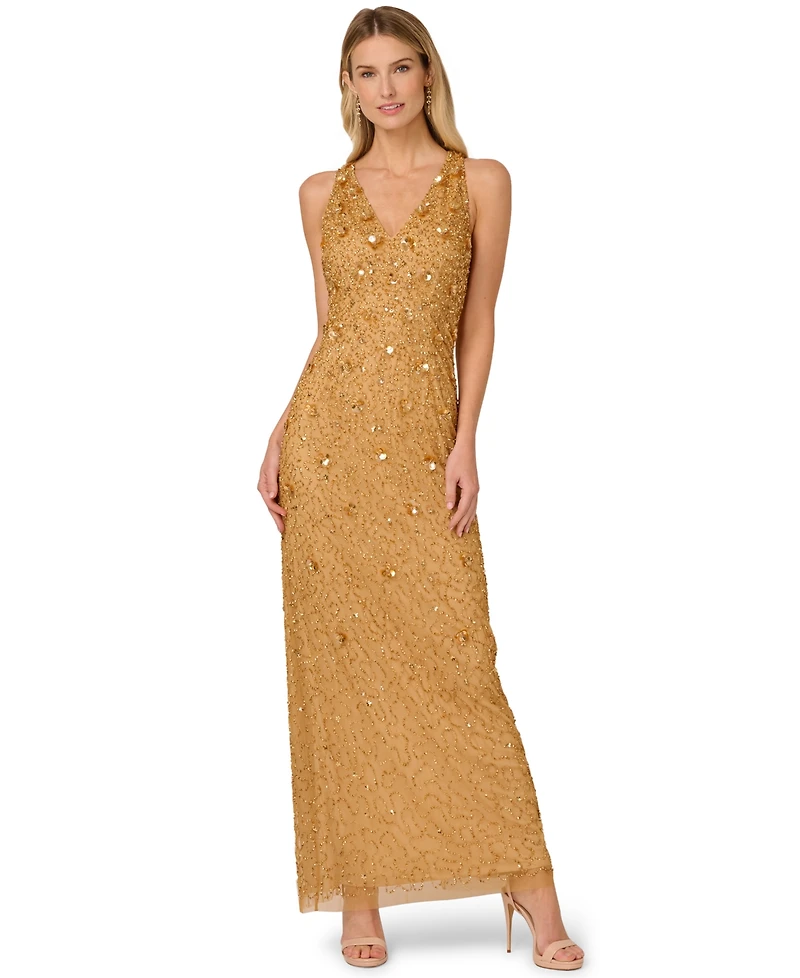 Adrianna Papell Women's Sleeveless Beaded Column Dress