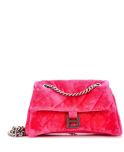 Pre-Owned Balenciaga Medium Crush Chain Flap Bag Quilted Velvet