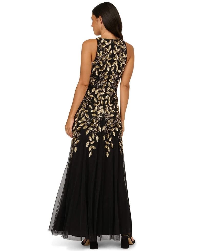 Adrianna Papell Women's Halter Neck Beaded Dress