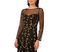 Adrianna Papell Women's Beaded Long-Sleeve Dress