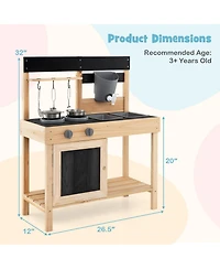 Gymax Mud Kitchen Playset Outdoor Kids Pretend Play Kitchen w/2 Removable Sinks Faucet