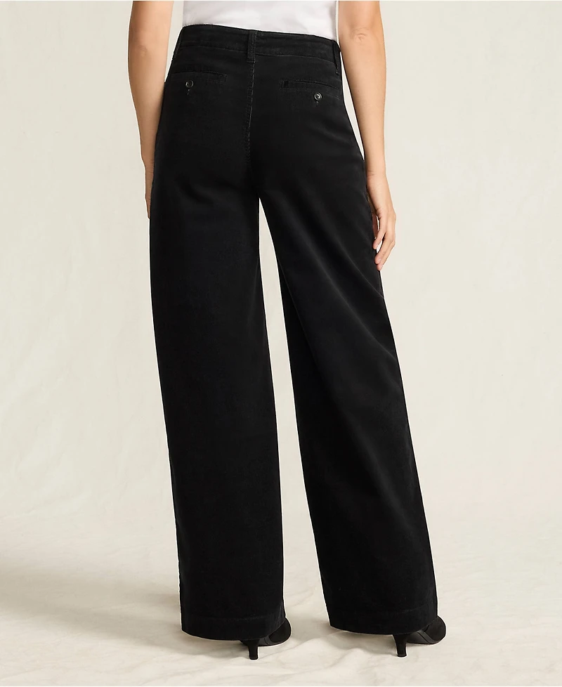 Lands' End Women's Corduroy High Rise Wide Leg Top Stitch Trousers