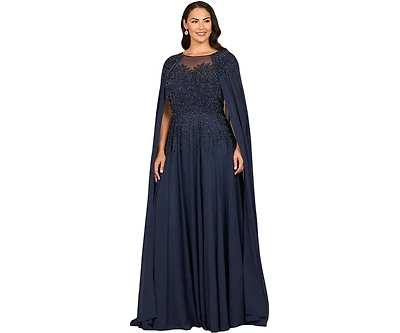 Lara Women's Chiffon A-line Long Gown with Cape Sleeves