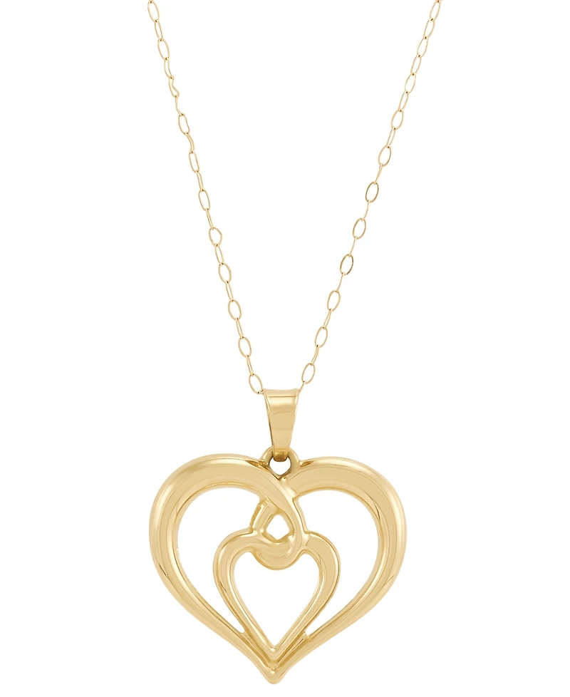 Macy's Back to Back Double Heart Pendant Necklace in 10K Yellow Gold