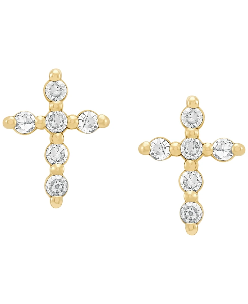 Macy's Diamond (1/10 ct. t.w.) Cross Stud Earrings in 14K Yellow Gold