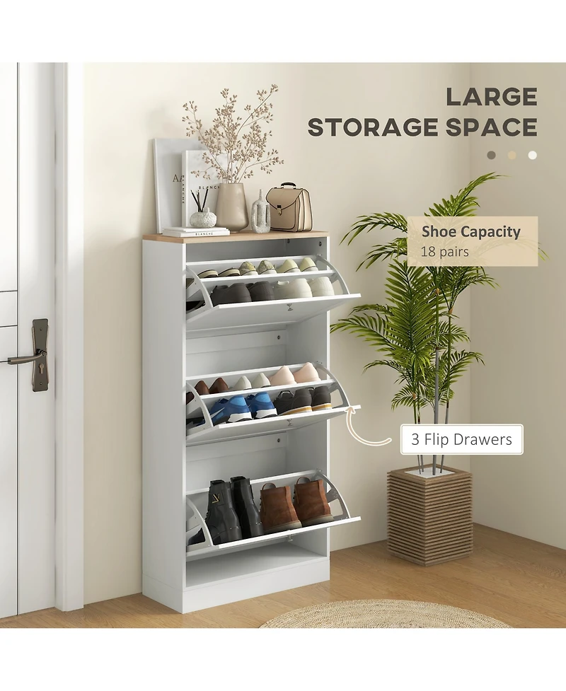 Homcom Modern Shoe Cabinet with 3 Flip Drawers for 18 Pairs,