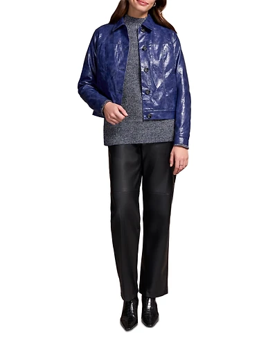 Tribal Women's Faux Leather Button-Front Collar-Accent Jacket