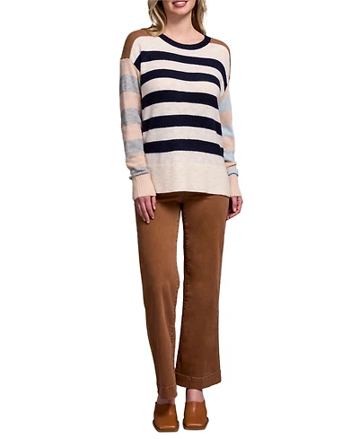 Tribal Women's Soft Knit Combo Striped Boat Neck Sweater