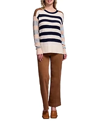 Tribal Women's Soft Knit Combo Striped Boat Neck Sweater