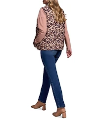 Tribal Women's Printed Leopard Shell Fooler Puffer Denim Vest