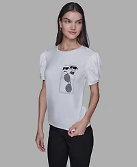 Karl Lagerfeld Paris Women's Puff Short-Sleeve Top