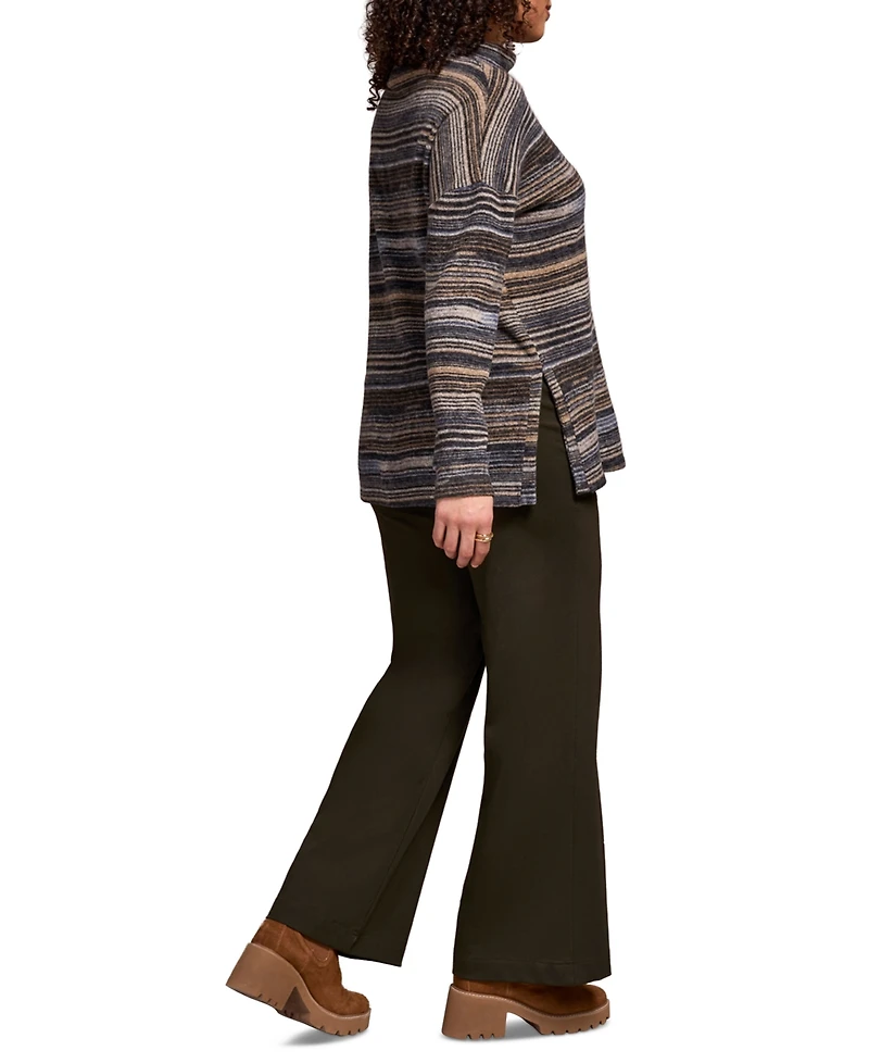 Tribal Women's Striped Mock Neck Long Sleeve Top