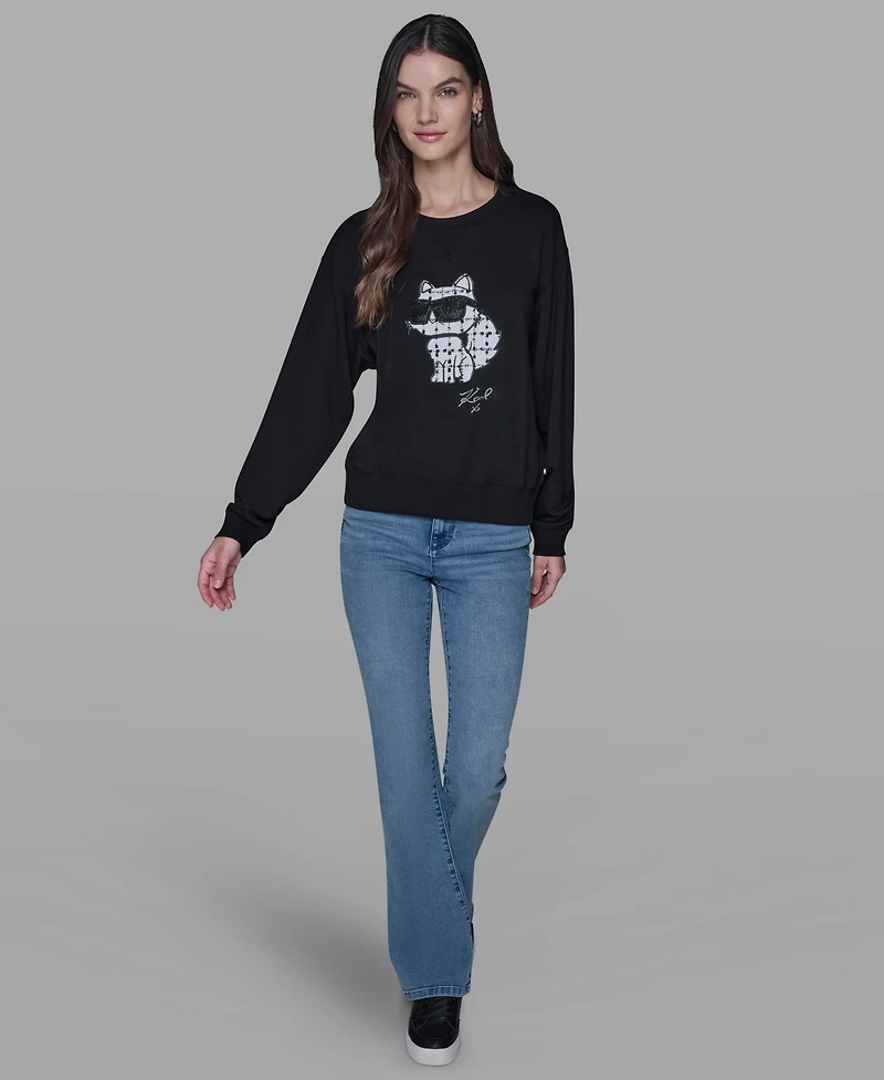 Karl Lagerfeld Paris Women's Emoji Choupette Detail Sweater