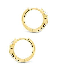 Sterling Forever Silver Heart Cut Bezel Set Huggie Hoop Earrings