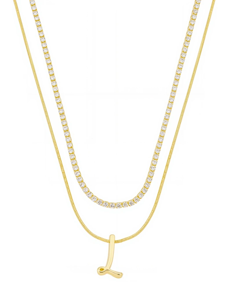 Unwritten Letter "L" Initial Snake Chain Cubic Zirconia Chain Necklace With Extender 2Pcs Set