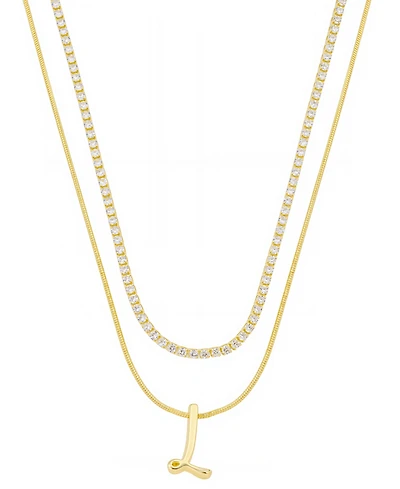 Unwritten Letter "L" Initial Snake Chain Cubic Zirconia Chain Necklace With Extender 2Pcs Set