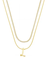 Unwritten Letter "L" Initial Snake Chain Cubic Zirconia Chain Necklace With Extender 2Pcs Set