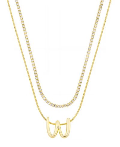 Unwritten Letter "W" Initial Snake Chain Cubic Zirconia Chain Necklace With Extender 2Pcs Set