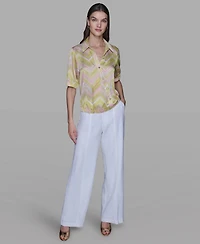 Karl Lagerfeld Paris Women's Printed V-Neck Top