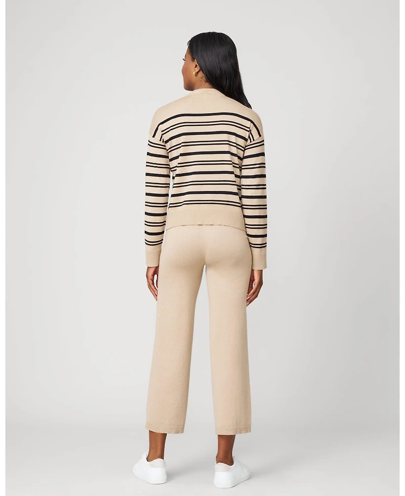 Cable & Gauge Women's Funnel Neck Stripe Sweater & Wide Leg Pant Set