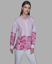 Karl Lagerfeld Paris Women's Printed High-Low Shirt