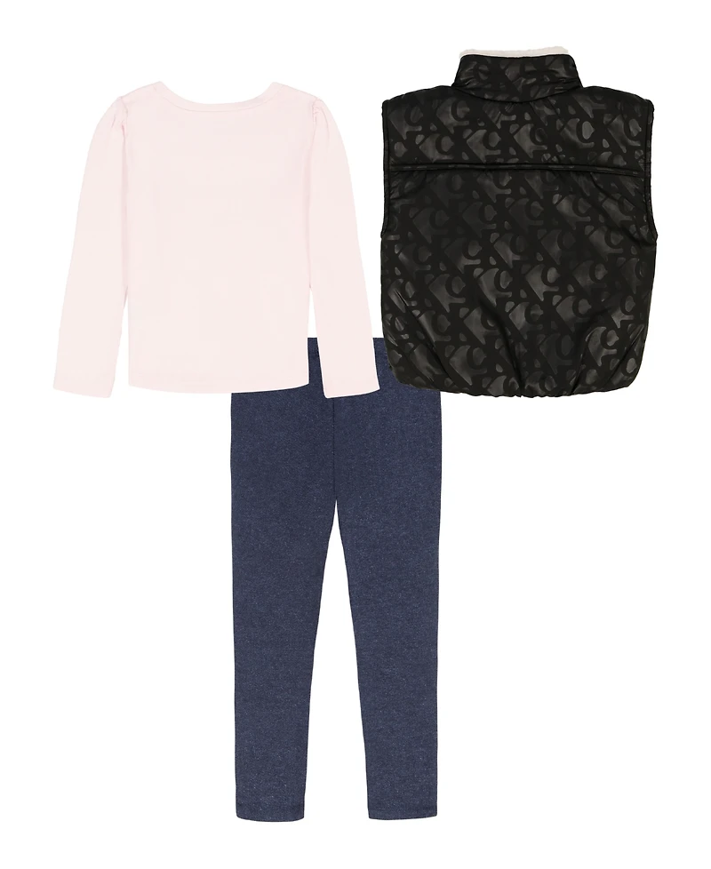 Calvin Klein Girls 4-6X 3-Piece High Neck Vest, T-Shirt and Pants Set