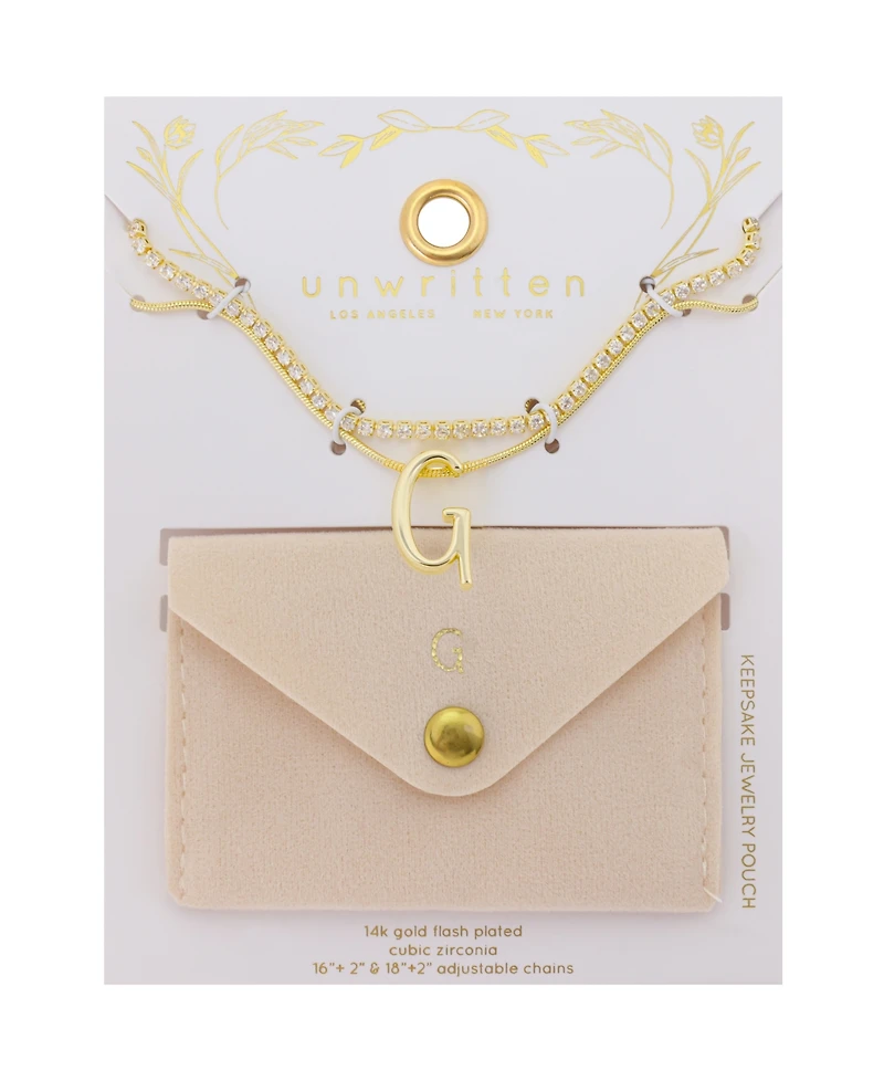 Unwritten Letter "G" Initial Snake Chain Cubic Zirconia Chain Necklace With Extender 2Pcs Set