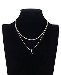 Unwritten Letter "L" Initial Snake Chain Cubic Zirconia Chain Necklace With Extender 2Pcs Set